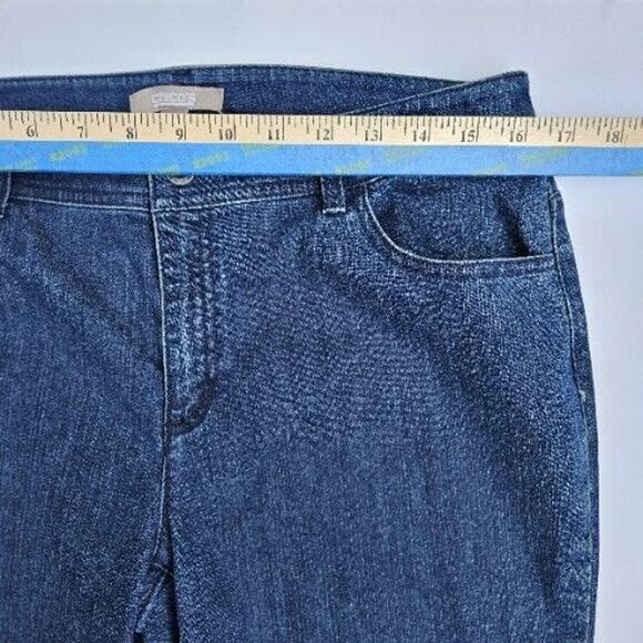 Chicos Womens 15 Cuffed Capri Blue Jeans Mid-Rise Med Wash Denim Bling 32" Waist - Picture 7 of 10